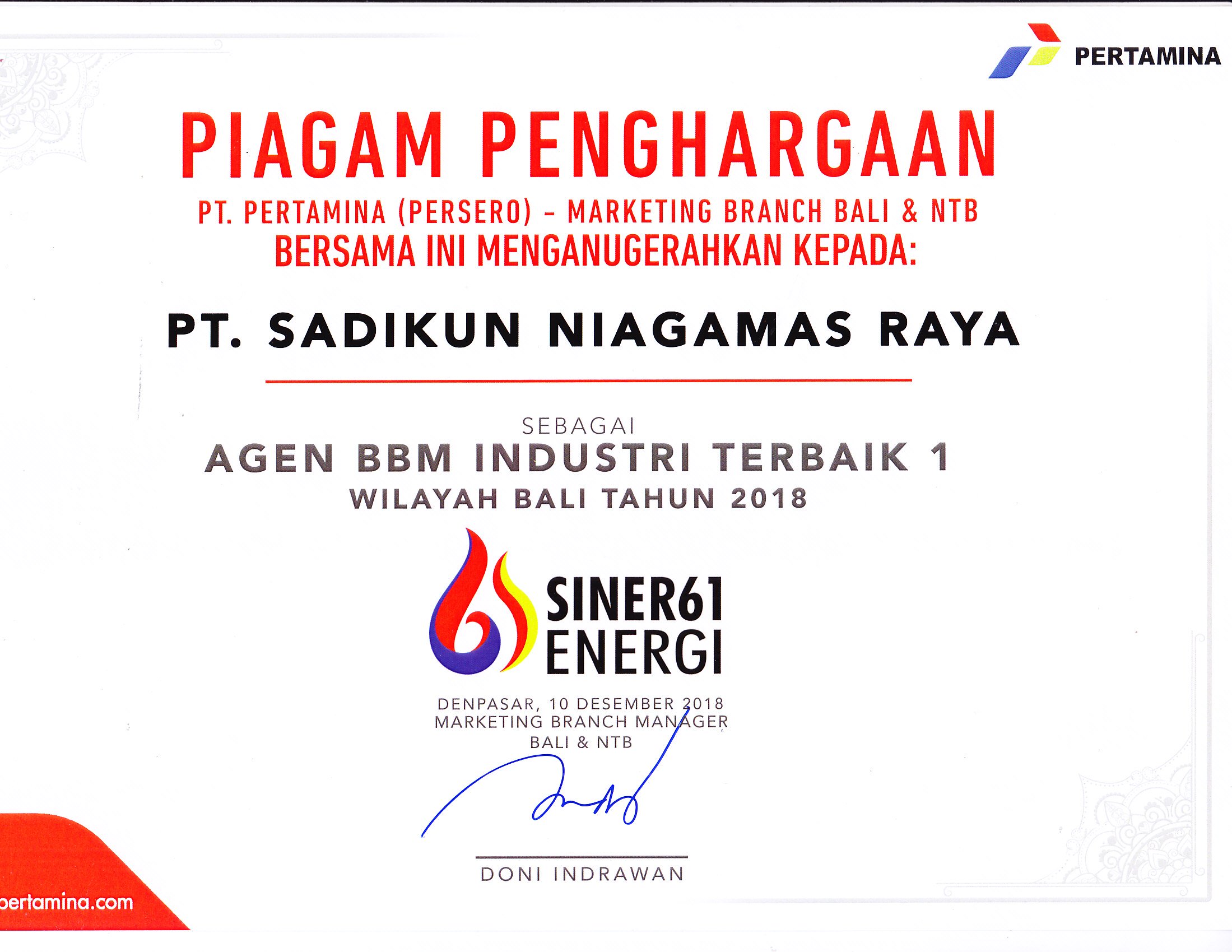 Best Industrial Fuel Agent 1 - Region Bali I 2018