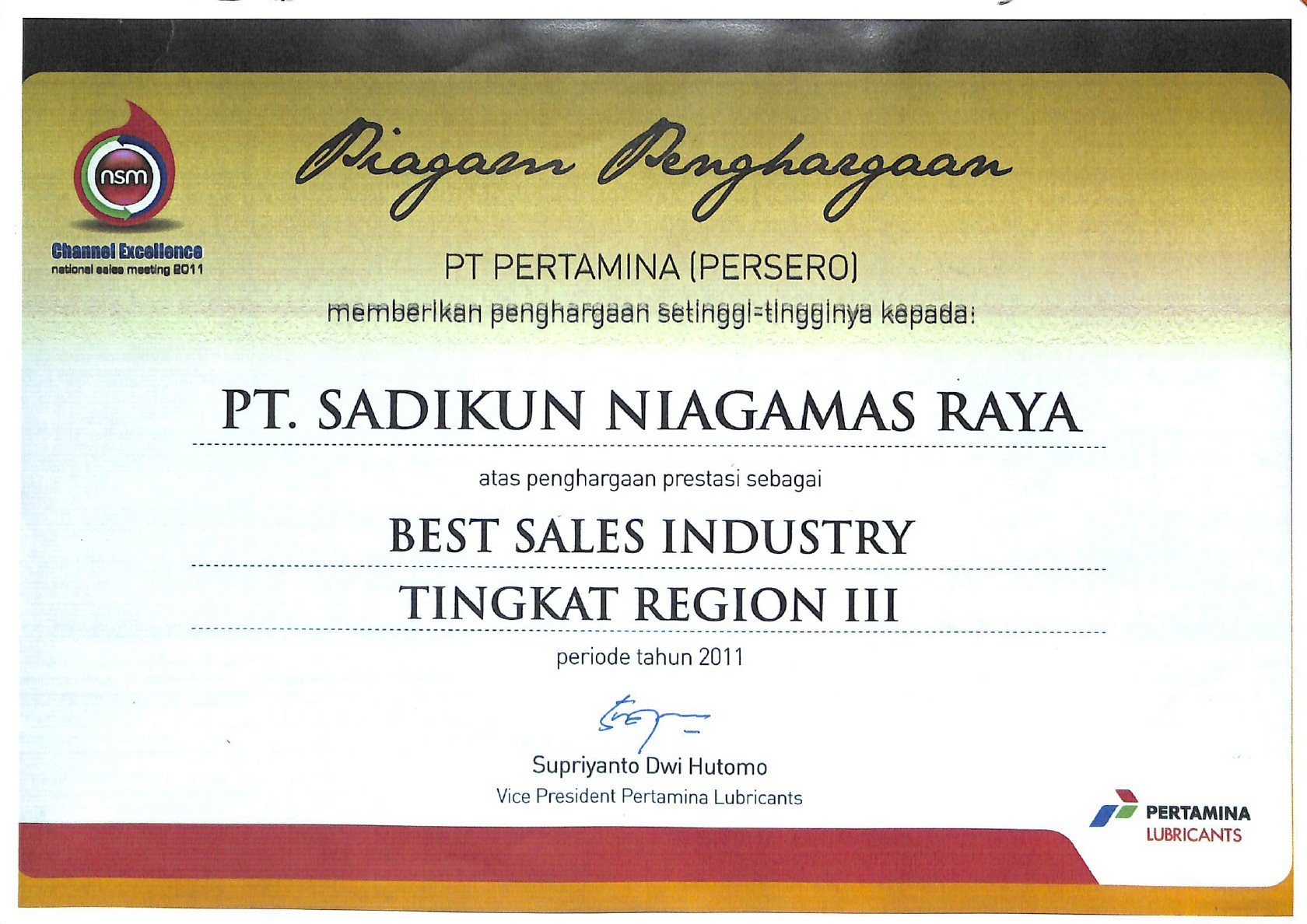Best Sales Industry - Region III I 2011